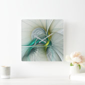 Fractal Evolution, Golden Turquoise Abstracte Art Vierkante Klok (Huis)