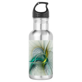 Fractal Evolution, Golden Turquoise Abstracte Art Waterfles