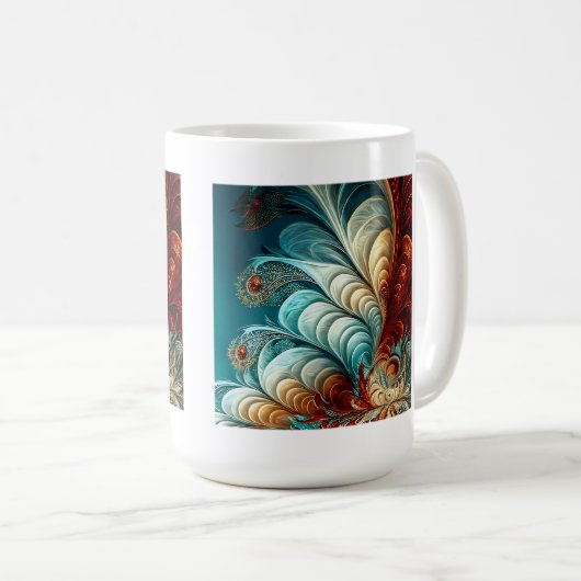 Fractal Feathers Classic Mok, 15 oz Koffiemok (Voorkant rechts)