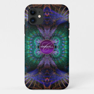 Fractal Feathers Monogram Aangepaste naam iPhone 11 Hoesje