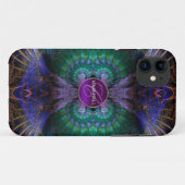 Fractal Feathers Monogram Aangepaste naam Case-Mate iPhone Case (Achterkant (horizontaal))