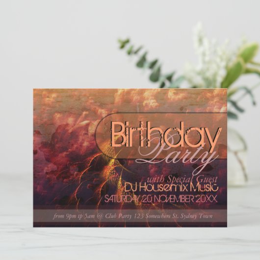 Fractal Fire Waves Birthday Art Invitation Kaart (Staand voorkant)