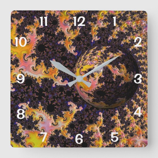 Fractal Firestorm Sphere Vierkante Klok (Voorkant)