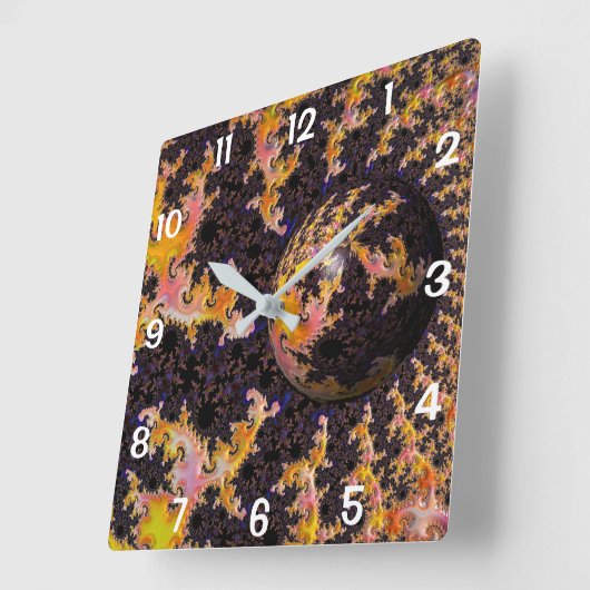 Fractal Firestorm Sphere Vierkante Klok (Hoek)