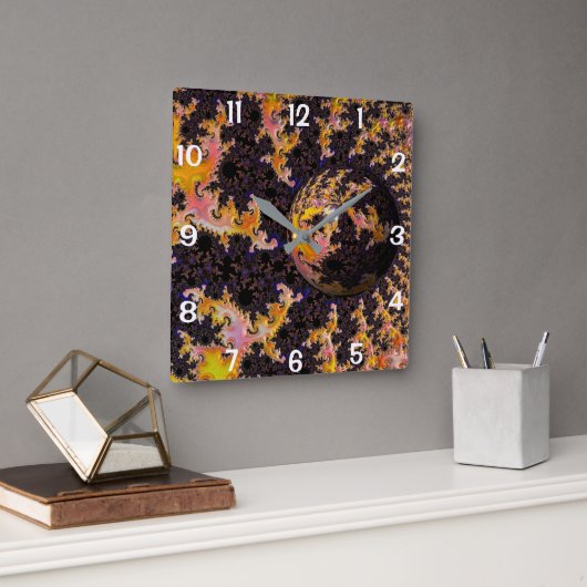 Fractal Firestorm Sphere Vierkante Klok (Kantoor)