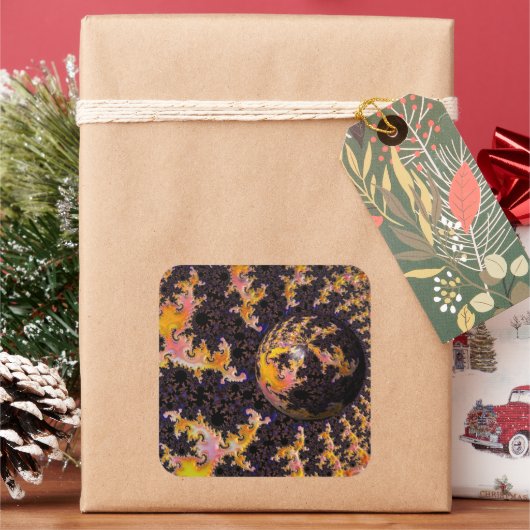 Fractal Firestorm Sphere Vierkante Sticker (Feestdagen)