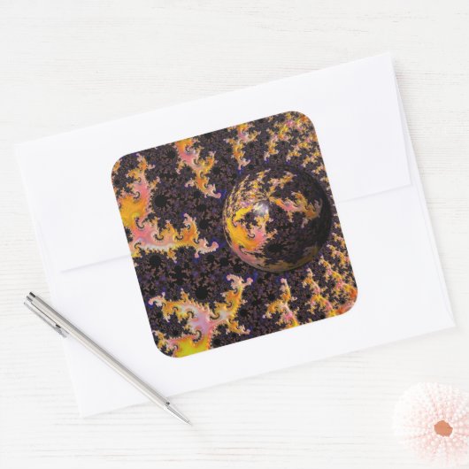 Fractal Firestorm Sphere Vierkante Sticker (Envelop)