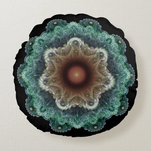 Fractal flamboyant ornament rond kussen (Voorkant)
