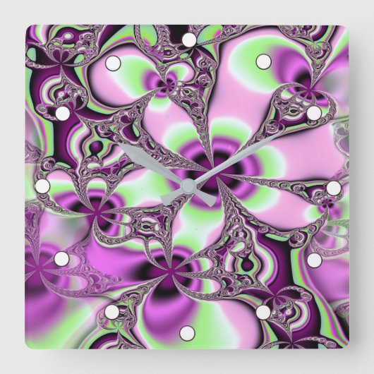 fractal Floral in schaduwen van roze en groen Vierkante Klok (Voorkant)