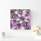 fractal Floral in schaduwen van roze en groen Vierkante Klok (Huis)