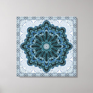 Fractal Flower in Blauwgroen Blue Wrapped Canvas Afdruk