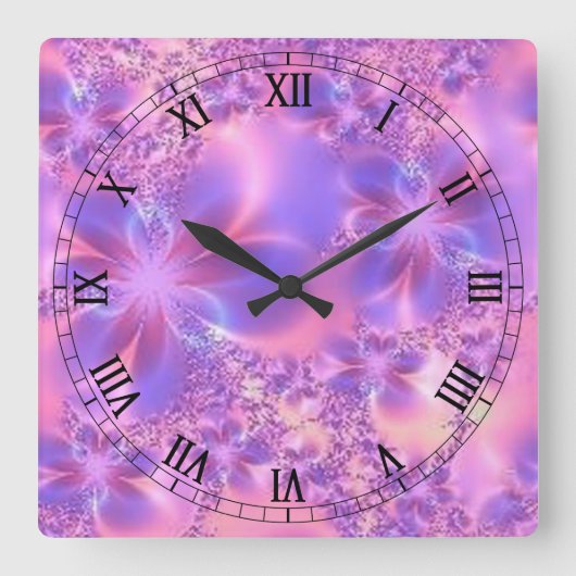 Fractal Flower Square Roman Numeras Clock Vierkante Klok (Voorkant)