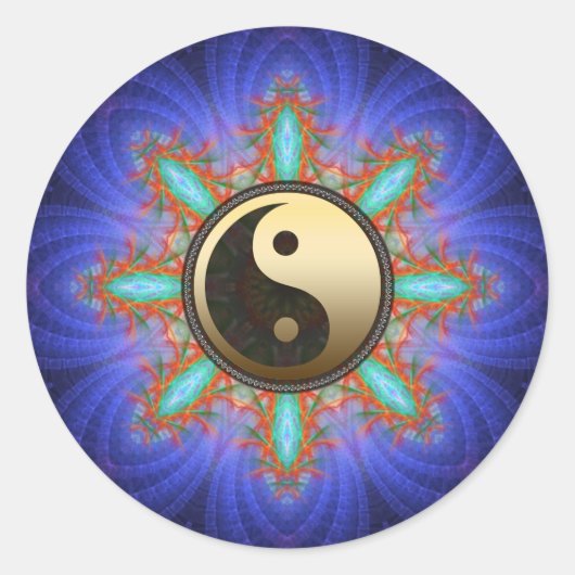 Fractal Geometric Star Gold Yin Yang Sticker (Voorkant)