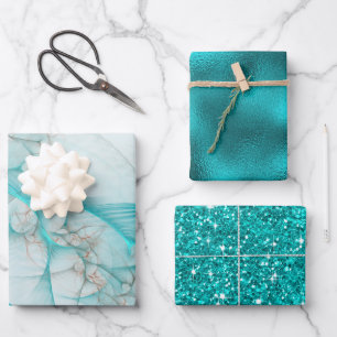 Fractal Glitter Blauwgroen glas Inpakpapier Vel