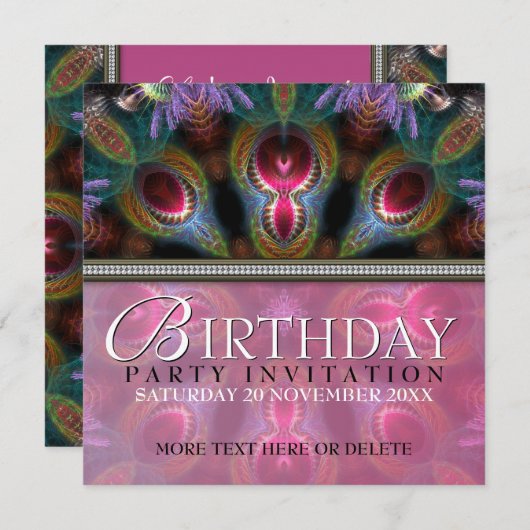 Fractal Goddess Beauty Birthday Party Invitations Kaart (Voorkant / Achterkant)