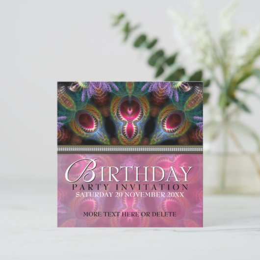 Fractal Goddess Beauty Birthday Party Invitations Kaart (Staand voorkant)