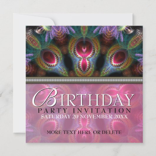 Fractal Goddess Beauty Birthday Party Invitations Kaart (Voorkant)