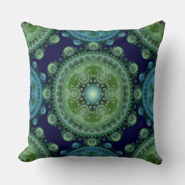 Fractal green blue oriental decoration kussen (Voorkant)