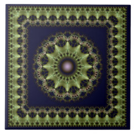 Fractal green brilmed mandala tegeltje