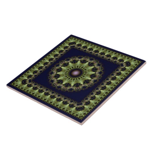Fractal green brilmed mandala tegeltje (Zijkant)