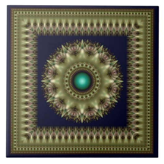 Fractal green brilmed mandala tegeltje (Voorkant)