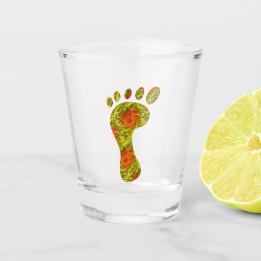 Fractal Green Palm Leaf Bare Footprint Shot Glas (Voorkant)