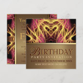 Fractal Heart Pink + Gold Birthday Party Invitatio Kaart (Voorkant / Achterkant)