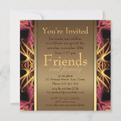Fractal Heart Pink + Gold Birthday Party Invitatio Kaart (Achterkant)