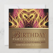 Fractal Heart Pink + Gold Birthday Party Invitatio Kaart (Voorkant)