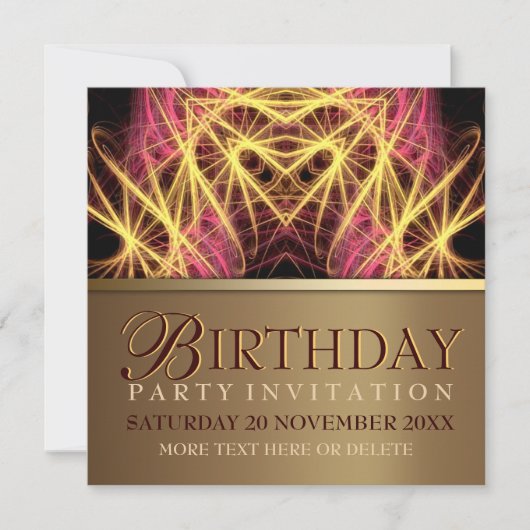 Fractal Heart Pink + Gold Birthday Party Invitatio Kaart (Voorkant)