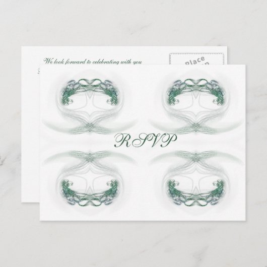 Fractal Hearts Green RSVP Uitnodiging Briefkaart (Voorkant / Achterkant)