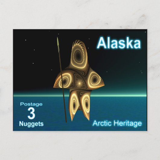 Fractal Inuit Hunter - Alaska Postage Briefkaart (Voorkant)