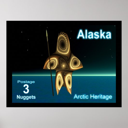 Fractal Inuit Hunter - Alaska Postage Poster (Voorkant)