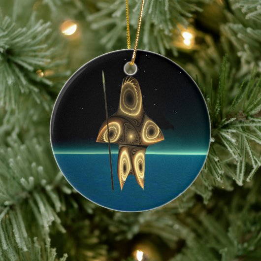 Fractal Inuit Hunter Keramisch Ornament (Boom)