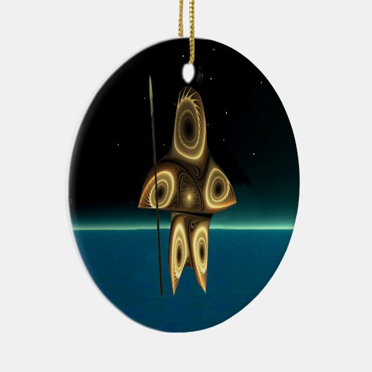 Fractal Inuit Hunter Keramisch Ornament (Rechts)