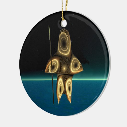 Fractal Inuit Hunter Keramisch Ornament (Links)