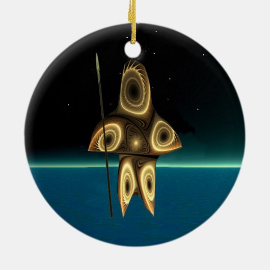 Fractal Inuit Hunter Keramisch Ornament (Achterkant)