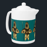 Fractal Inuit Hunter Theepot<br><div class="desc">Een bruine fractale afbeelding die suggereert een hooggestileerde Eskimojager, die traditionele pelskleding draagt, die een harpoon met een ivoren kop vasthoudt.</div>
