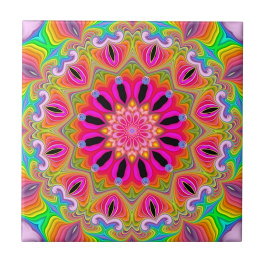 Fractal Kaleidoscope Celebrations Ceramic Tile Tegeltje (Voorkant)