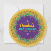 Fractal Lace Paars Yellow Bat Mitzvah Kaart (Voorkant)