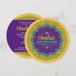 Fractal Lace Paars Yellow Bat Mitzvah Kaart