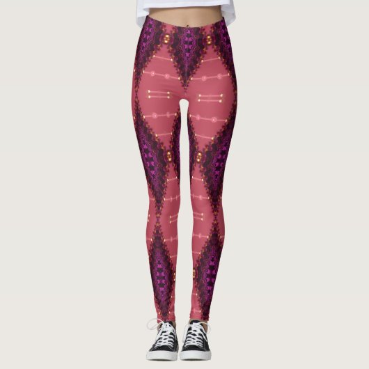 Fractal Lace Paarse + Earth Roze Leggings ★ Psydef (Voorkant)