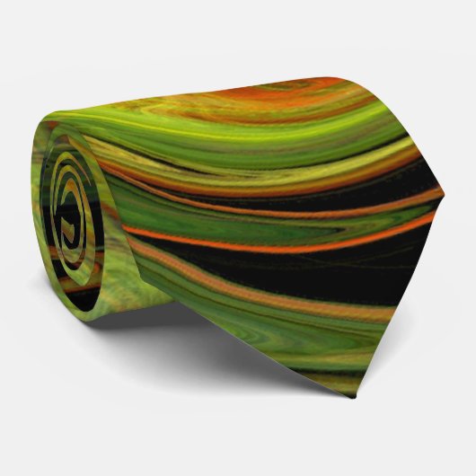 FRACTAL LIGHT VORTEX Zwart Groen Geel Sinaasappel Stropdas (Opgerold)
