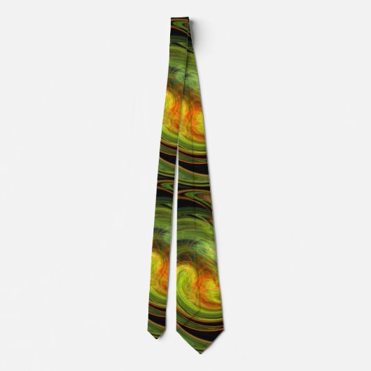 FRACTAL LIGHT VORTEX Zwart Groen Geel Sinaasappel Stropdas (Achterkant)