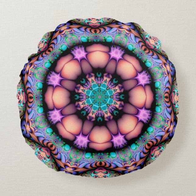 Fractal Mandala Floral Psychedelic Art Rond Kussen (Voorkant)