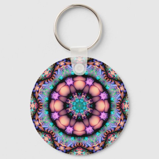 Fractal Mandala Floral Psychedelic Art Sleutelhanger (Voorkant)