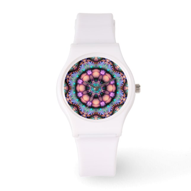 Fractal Mandala Floral Psychedelic Horloge (Voorkant)