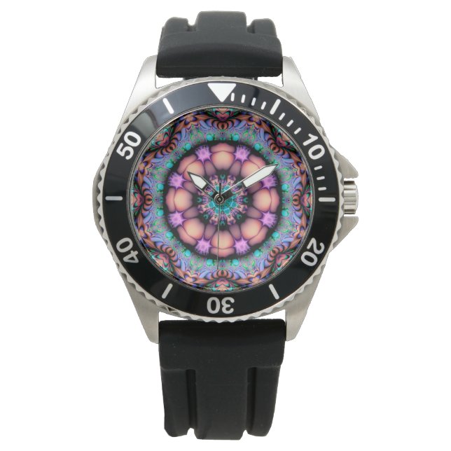 Fractal Mandala Floral Psychedelic Horloge (Voorkant)
