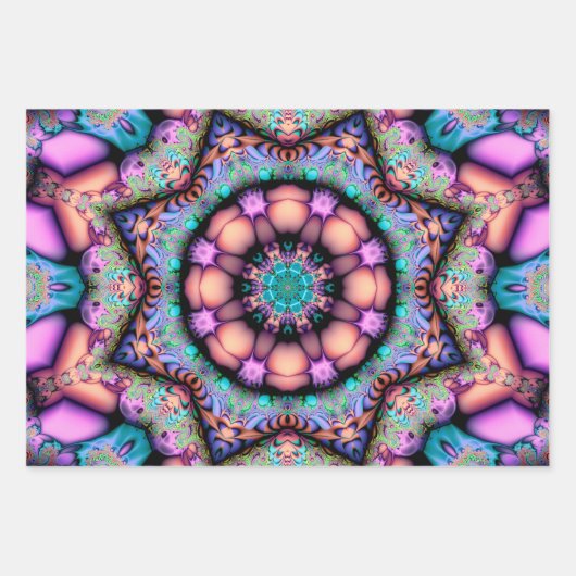Fractal Mandala Floral Psychedelic Inpakpapier Vel (Voorkant 3)