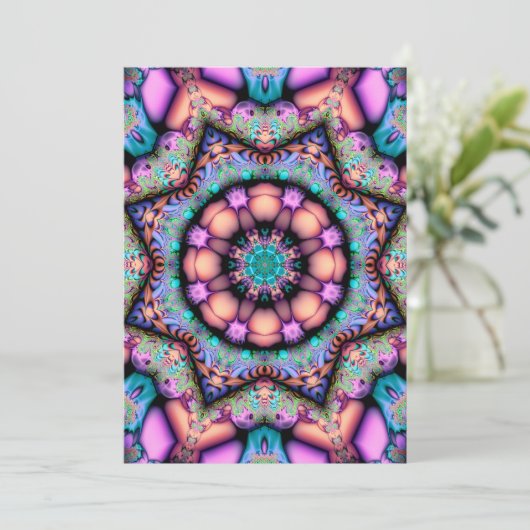 Fractal Mandala Floral Psychedelic Kaart (Staand voorkant)